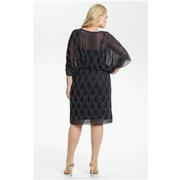 Cache’ Women’s Size 0 Beaded Blouson Chiffon Dress‎ Navy Bronze - Picture 2 of 7